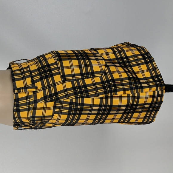 Womens Skirt Size Small Yellow Black Check Mini Pencil Zip Fly Button Belt Loops - Picture 3 of 8